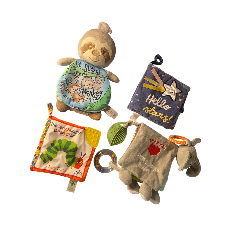 Baby Soft Book Lot Jellycat Hello Stars Hungry Caterpillar Ebba Sloth 4pc Set